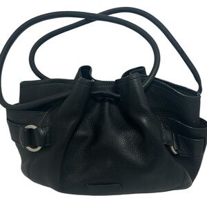 Cole Haan Purse Black Pebbled Leather Shoulder Bag Hobo Tote Drawstring Pockets